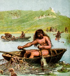 En forntida britt i sin båt, c1850