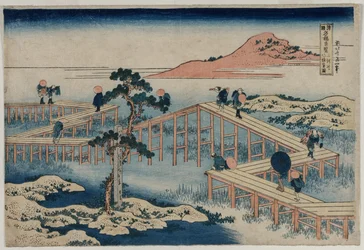 En gammal bild av den åttadelade bron i Mikawa-provinsen... tidigt 1830-tal.
