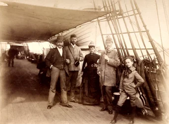 An Bord der Fulda, showing D. Blottnitz, Frau Dr. Hildebrand Koch, Kirchner, and Wilh. Mallinkrodt crossing the Atlantic aboard the Steamer Fulda