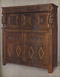 Ett Oak Court-skåp av James Is Reign, c1615, 1936