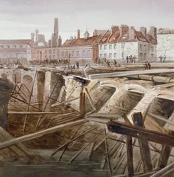 En olycka nära Coppice Row, Farringdon Street, City of London, 1862
