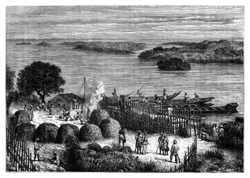 Ett läger vid floden Kongo, Afrika, c1890