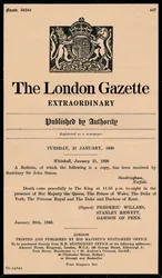 En extraordinär bulletin från The London Gazette som tillkännager kung George Vs död 1865-1936