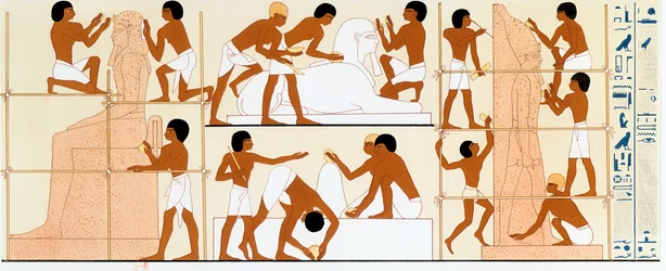 Forntida egyptiska skulptörer som arbetar med statyer, c1842-1845