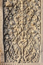 Angkor Wat, snidad detalj på WallFlowers, Siem Reap, Kambodja