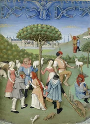 Bebådelse till herdarna: countrydans. Från Heures de Charles dAngoulême, ca. 1480.