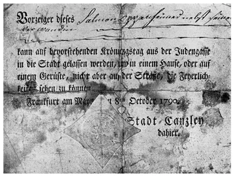 Antisemitism: ett pass utfärdat till judar i Frankfurt, 1790 1956