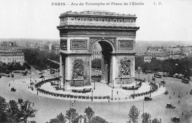 Triumfbågen och Place de lEtoile, Paris, Frankrike, tidigt 1900-tal