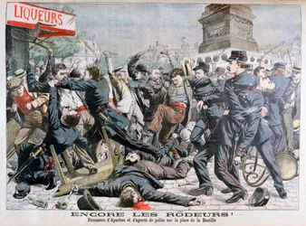 Beväpnade brottslingar slåss med polisen, Place de la Bastille, Paris, 1904