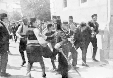 Gripandet av Gavrilo Princip, mördaren av ärkehertig Franz Ferdinand, 1914