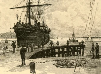 Ankomst av en ångbåt till Southampton Docks, 1898.