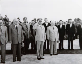 Den sovjetiska delegationens ankomst till Belgrad, Jugoslavien, 26 maj 1955.