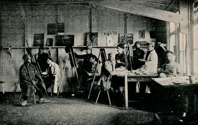 Artist Krigsfångar i sin ateljé i Giessen, c1916