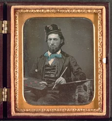 Konstnär med sin palett och penslar, ca. 1850-talet.