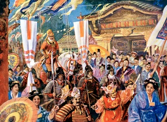 Konstnärens intryck av Yorimoto, japansk krigare från 1100-talet, 1900-talet