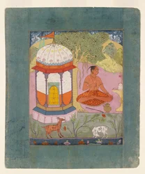 Asketisk i ett landskap, som illustrerar det musikaliska läget Bangali Ragini, c1675