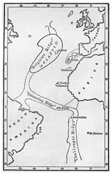 Atlantis: en karta som visar platsen för den mytomspunna kontinenten, c1882 1956