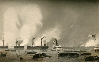 Attack Upon Roanoke Island - Landsättning av trupperna, 1878.