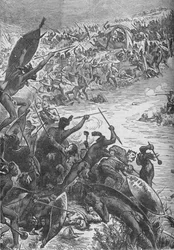 Zuluernas attack mot åttonde regementets eskort vid floden Intombe, 1879, c1880
