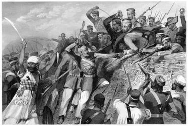 Attack av myterister på Redan-batteriet i Lucknow, 30 juli 1857, c1860