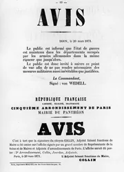 Avise, från franska politiska affischer från Pariskommunen, maj 1871