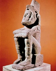 Aztekisk skulptur av en sittande mansfigur, c1375-1521