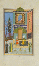 Bahram Gur i det gröna palatset på måndag, Folio från en Khamsa Quintet of Nizami, A.H. 931A.D. 152