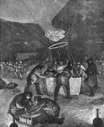 Ballonguppstigning på natten från Gare du Nord, Paris, fransk-preussiska kriget
