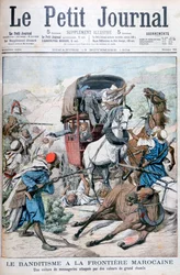 Banditer attackerar en postbuss vid den marockanska gränsen, 1904