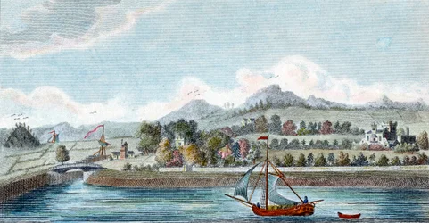 Bassäng av Caledonian Ship Canal vid Muirtown nära Inverness, Skottland, 1822