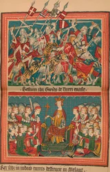 Slaget och domstolen under Henry VII:s March On Rome: A Page from the Codex Balduini,