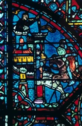 Slaget om en stad, målat glas, Chartres katedral, Frankrike, c1225