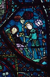 Baudoin sköter den döende Roland, målat glas, Chartres Cathedral, Frankrike, 1194-1260