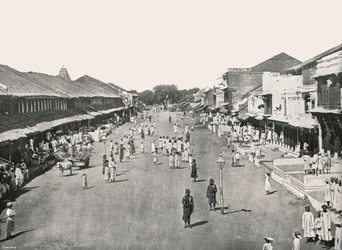 Basarscen, inhemskt kvarter, Calcutta, Indien, 1895.