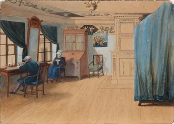 Sovrumsinredning. Greve Yegor Frantsevich Kankrin 1774-1845 vid sitt skrivbord, 1820-talet