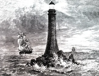 Bell Rock fyr i en storm.