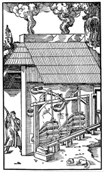 Bälg som levererar drag till en smältugn, 1556