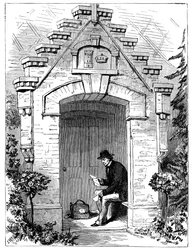 Benjamin Disraeli 1804-1881 läser brev i Hughenden Lodges veranda, 1800-talet