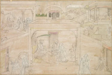 Bhimas konsultation med astrologen: Scen från Nala-Damayanti-teckningarna, ca. 1790-1800.