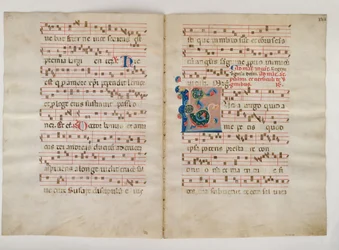 Bifolium med initial L, från ett antifonarium, italienskt, 1300-tal.