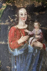 Bionnassay barockkapell. Jungfru Maria och Jesus. Frankrike
