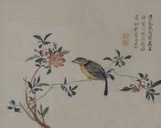 Fågel på en blommande gren, 1800-talet.
