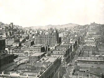 Fågelperspektiv från tornet i Chronicle Building, San Francisco, USA, 1895.