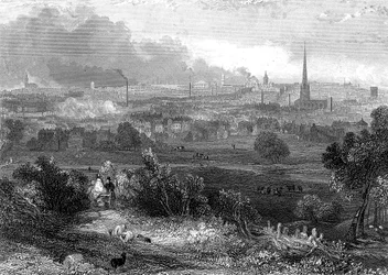 Birmingham sett från söder med rökande skorstenar, c1860