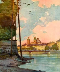 Blick auf Die Innbrucke, Med utsikt över River Inn, c1929.