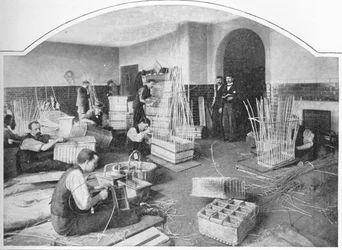 Blind korgmakare på jobbet, Tottenham Court Road, London, c1901 1903