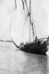 Båt seglade på floden Tigris, Mesopotamien, 1918