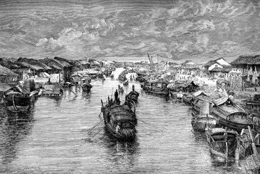 Båtar på kinesiska Arroyo, nära Saigon, Vietnam, 1895
