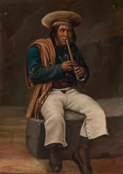 Boliviansk indian som spelar Quena, ca. 1890-1892.