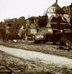 Bomberade byggnader, Nieuwpoort, Flandern, Belgien, c1914-c1918